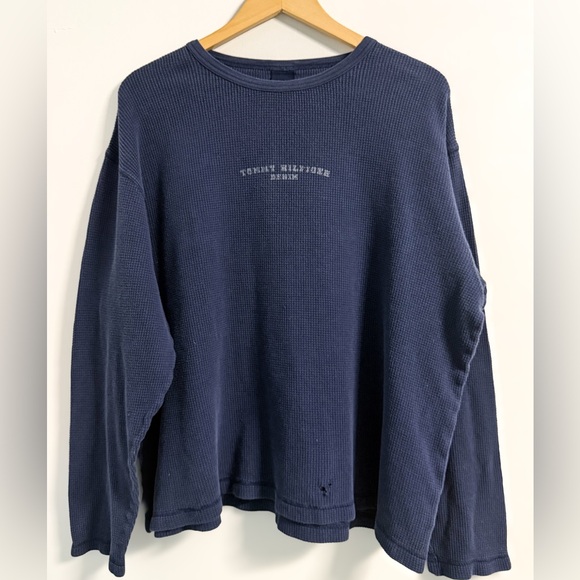 Tommy Hilfiger Denim Line Waffle Knit Pullover | XL | Navy Cotton Thermal Y2K - Picture 1 of 9